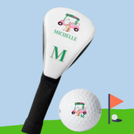 Einzigartiges Pink Green Golf Cart Monogramm Headcover