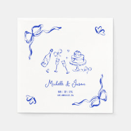 Einzigartiges Quirky Hand Drawn Blue French Bow Fo Serviette