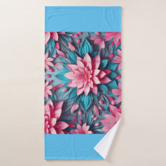 Einzigartiges rosa blaues Muster für die Blume Badhandtuch Set