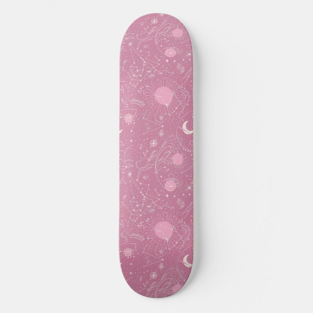 Einzigartiges rosa Kunsthandwerk Design Skateboard (Vorderseite)