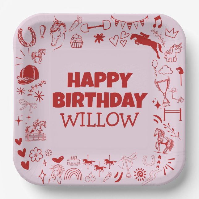 Einzigartiges Rosa Pferdchen Pferderennfahrer Pony Pappteller (Vorderseite)