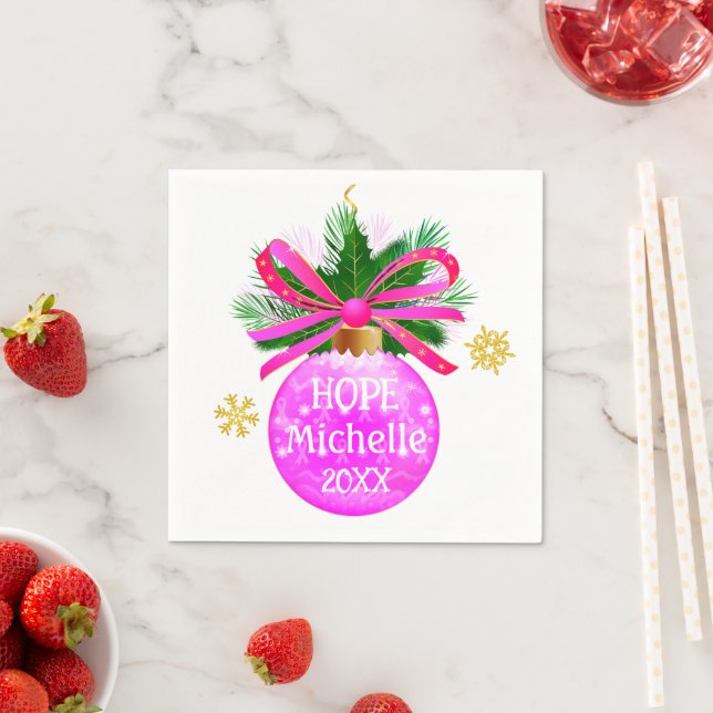 Einzigartiges rosa Ribbon Bauble Serviette (Beispiel)