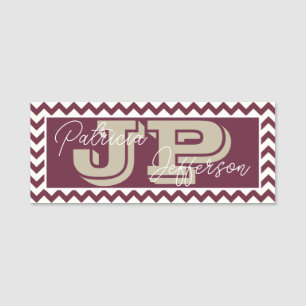 Einzigartiges Rubinrot Chevron Zigzag Monogramm Namensschild