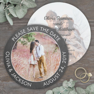 Einzigartiges rundes Foto Moderne graue Tafel-Hoch Save The Date