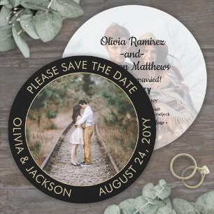 Einzigartiges rundes Foto moderne schwarze und gol Save The Date