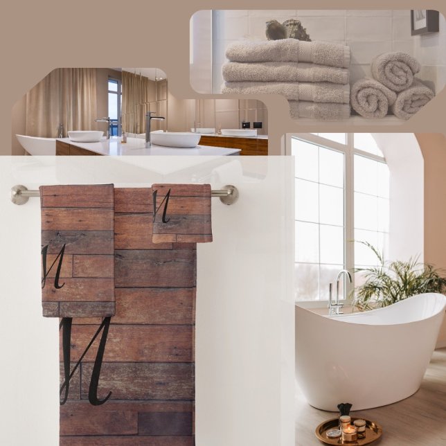 Einzigartiges Rustikales Bauernhaus Barnbraun Mono Badhandtuch Set (Country Modern Rustic Bathroom Towel )