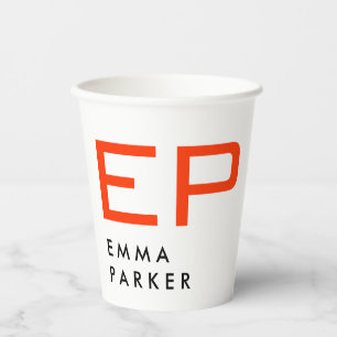 Einzigartiges Schwarz-weißes Trendy Orange Monogra Pappbecher