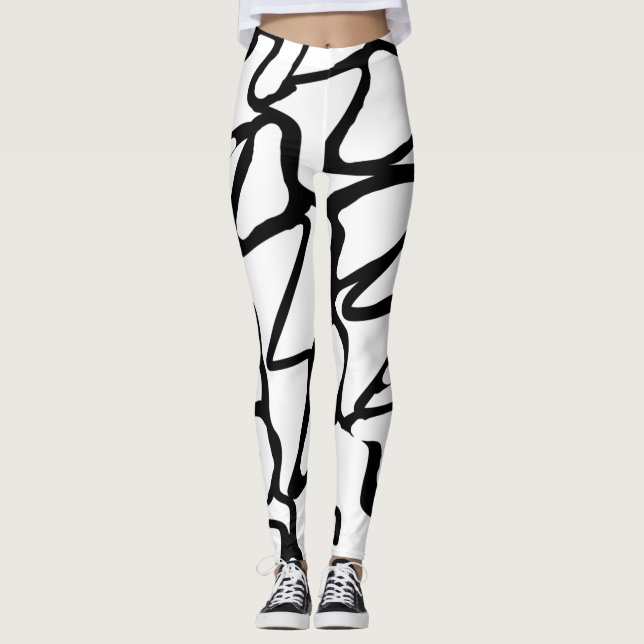 Einzigartiges Schwarzweiß-Design Leggings (Vorderseite)