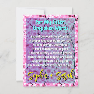 Einzigartiges Schwesterngeschenk Rosa Florales G Postkarte