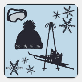 Einzigartiges Ski- & Winterdesign in schwarz auf b Quadratischer Aufkleber