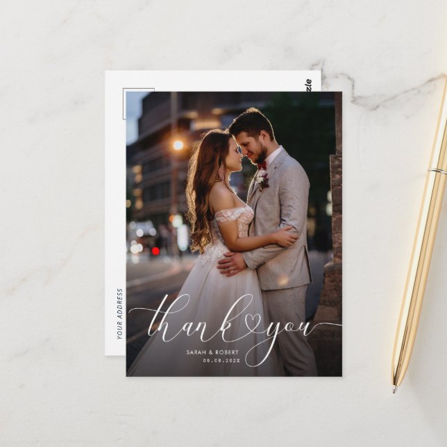 einzigartiges Skript Hochzeit danke Foto-Karte Postkarte (Vorderseite/Rückseite Beispiel)
