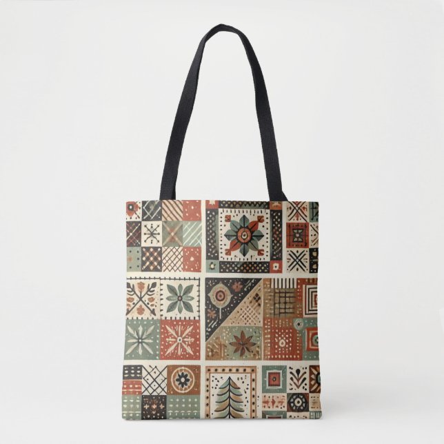 Einzigartiges Terracotta Quilt & Patchwork Rustika Tasche (Vorderseite)