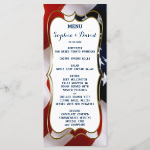 Einzigartiges, trendiges Hochzeitsmenü der US-Flag Menükarte