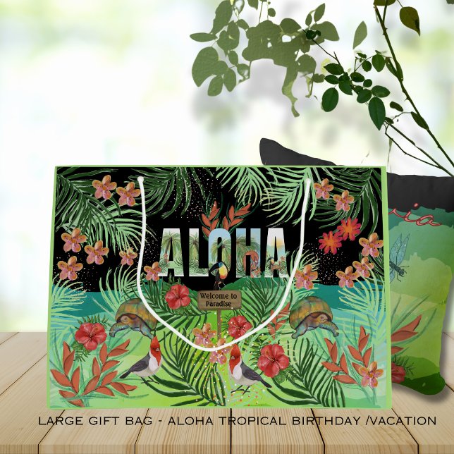 Einzigartiges und lebendiges Watercolor Aloha Trop Große Geschenktüte (Unique Vibrant Watercolor Aloha Tropical Paradise Large Gift Bag )