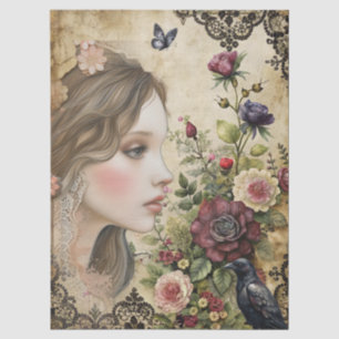 Einzigartiges Viktorianisches Girl & Raven Rose Ga Seidenpapier