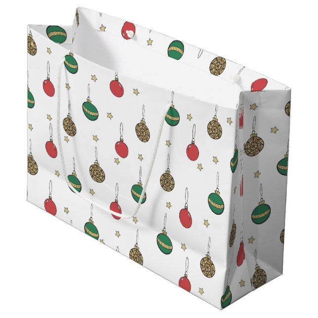 Einzigartiges Weihnachtsbaummuster Große Geschenktüte (Vorderseite Schrägansicht)