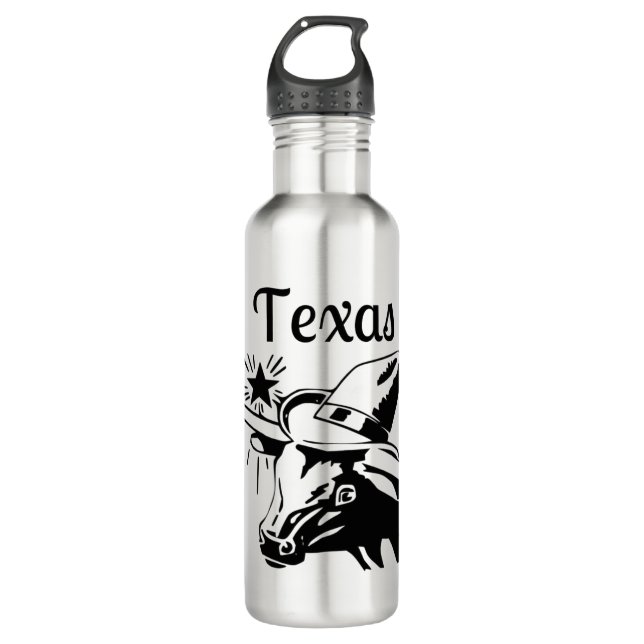 Einziger Stern Longhorn Texas Edelstahlflasche (Vorderseite)