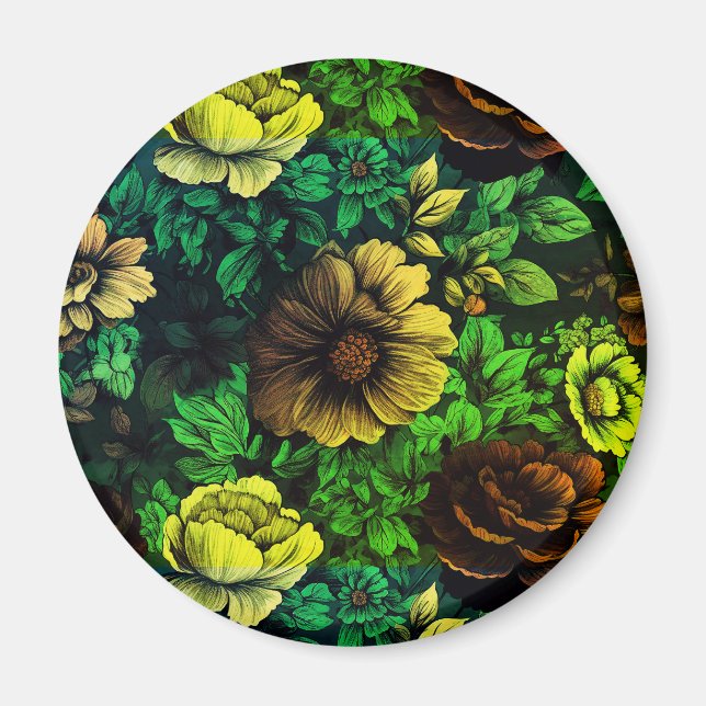 Einzigfarbige Vintage Blumendrucke Magnet (Vorne)