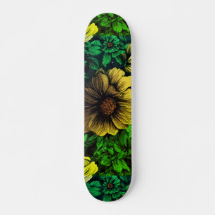 Einzigfarbige Vintage Blumendrucke Skateboard