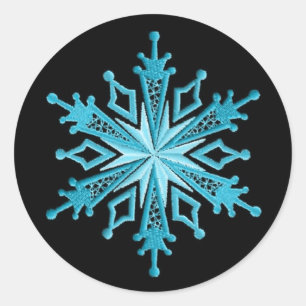 Eis-Blau-und Schwarz-Schneeflocke Runder Aufkleber