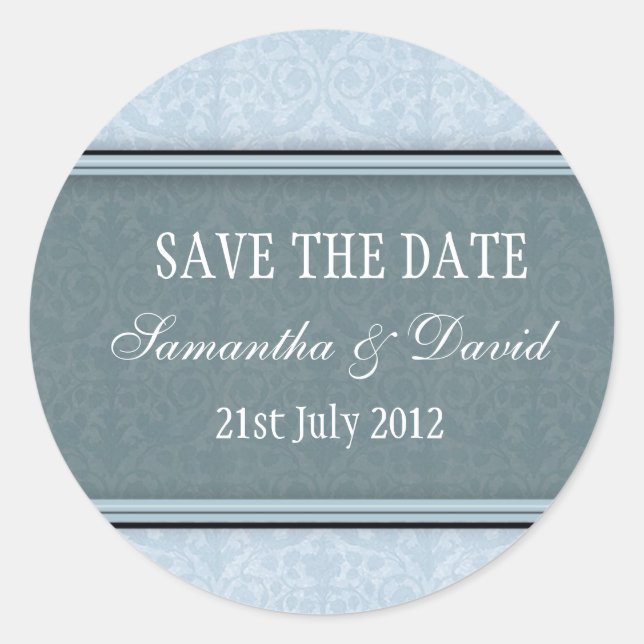 Eis Blue Damask Monogram Wedding Sticker (Vorderseite)