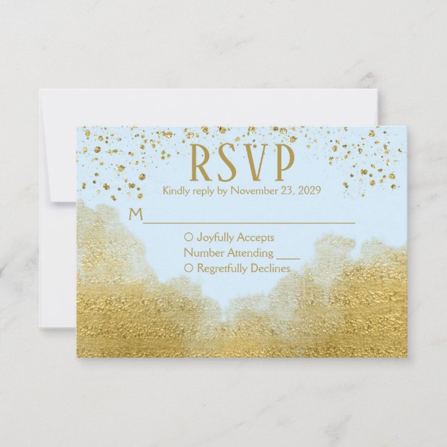 Eis Blue Gold Confetti UAWG Wedding Response RSVP Karte (Vorderseite)