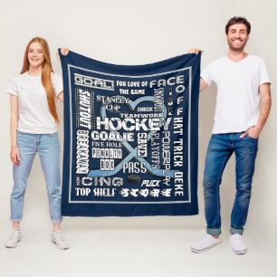 Eis Blue Heart Hockey Worte Weiße Logos 2 Fleecedecke