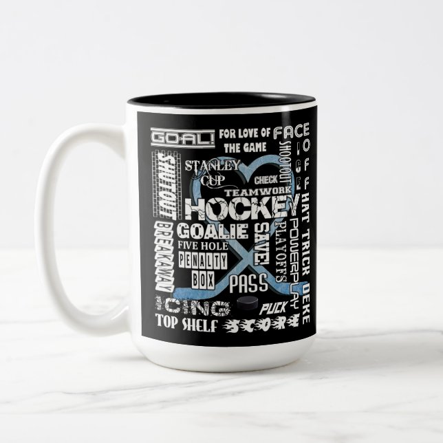 Eis Blue Heart Hockey Worte Weiße Logos Zweifarbige Tasse (Links)