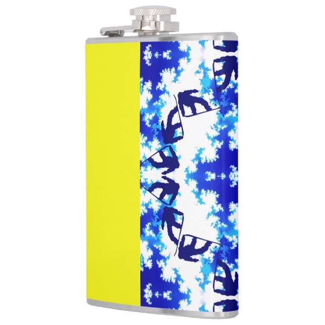 Eis Blue Snowboarder Sky Yellow Snowboarder Sport Flachmann (Links)
