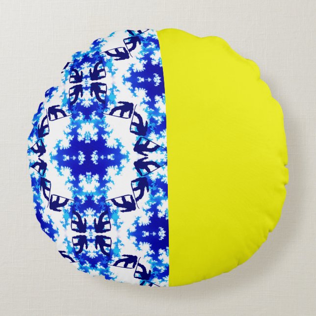 Eis Blue Snowboarder Sky Yellow Snowboarder Sport Rundes Kissen (Vorderseite)