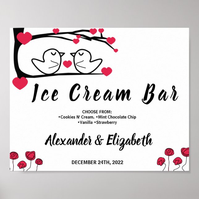 Eis Cream Bar Hochzeit Love Bird-Zeichen Poster (Vorne)