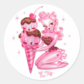 Eis Cream Button Up Doll - Cherry Chocolate Sauce Runder Aufkleber
