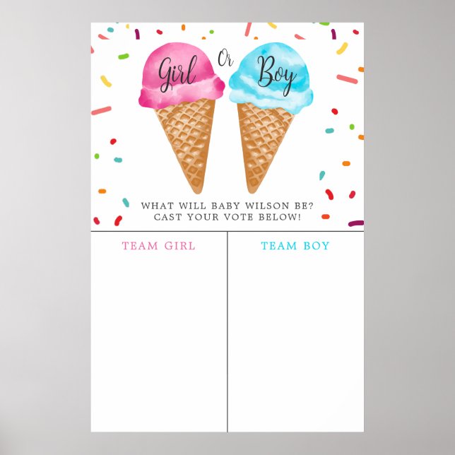 Eis Cream Gender Reveal Boy Girl Prediction-Zeiche Poster (Vorne)
