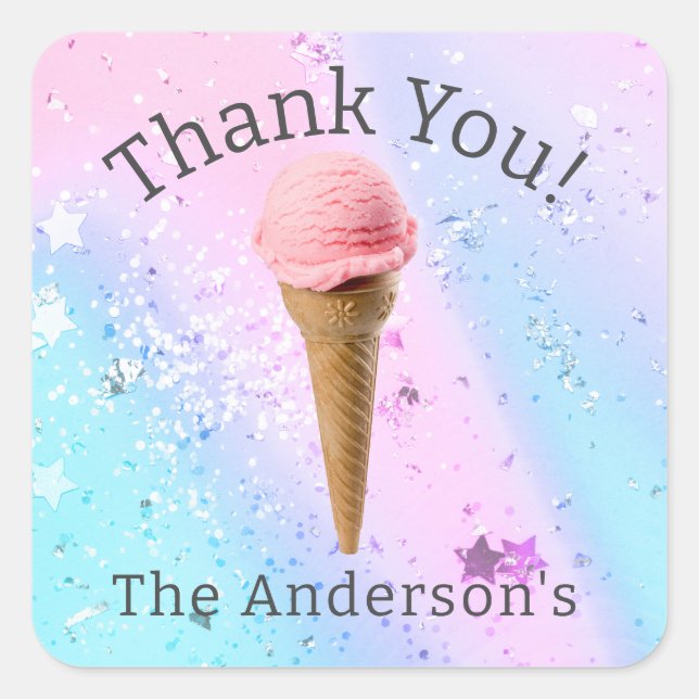 Eis Cream Gender Reveal Danke Girl Quadratischer Aufkleber (Vorderseite)