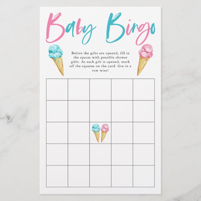 Eis Cream Gender Reveal Party Baby Bingo Game (Vorderseite)