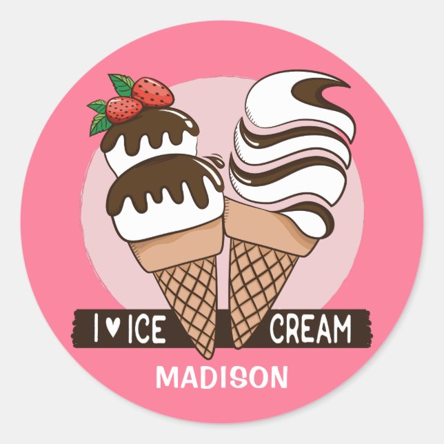 Eis Cream Lover individuelle Name- und Farbaufkleb Runder Aufkleber (Vorderseite)