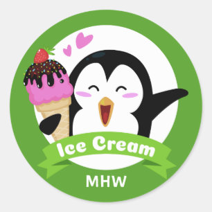 Eis Cream Penguin kundenspezifische Monogramm- und Runder Aufkleber