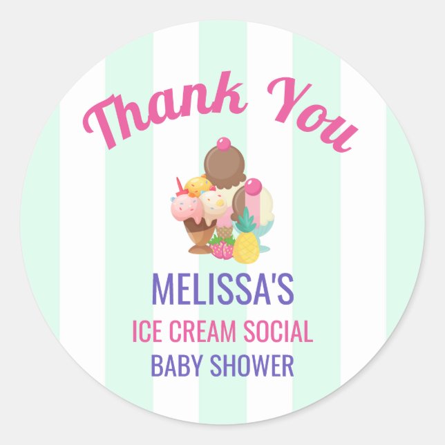 Eis Cream Social Baby Shooting Event Vielen Dank Runder Aufkleber (Vorderseite)