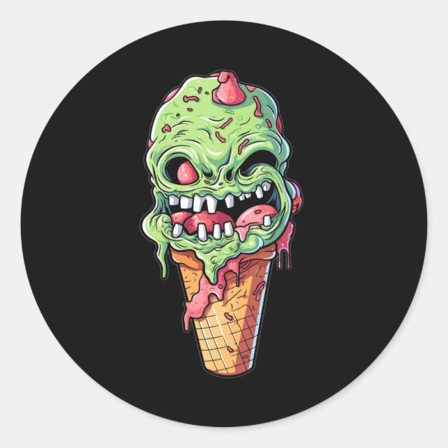Eis-Creme-Kegel-mit-wenig-Monster-Sammlung(7) Runder Aufkleber (Vorderseite)