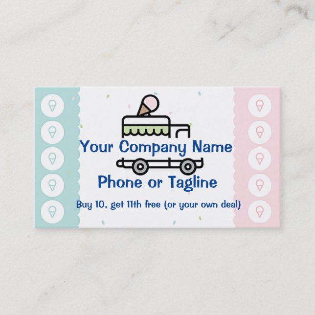 Eis Creme Truck Loyalty Punch Card Visitenkarten Treuekarte (Vorderseite)
