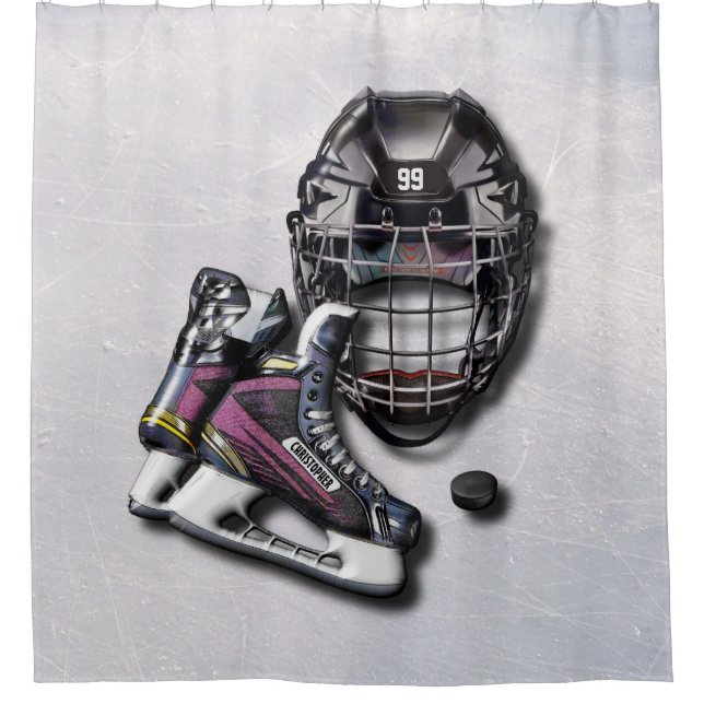 Eis-Hockey-Skate-Sturzhelm-Kobold mit Namen und Duschvorhang (Vorderseite)