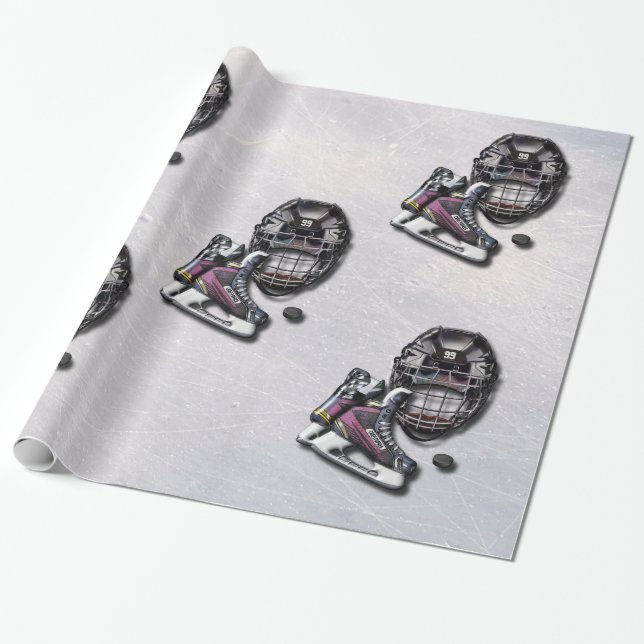 Eis-Hockey-Skate-Sturzhelm-Kobold mit Namen und Geschenkpapier (Ungerollt)