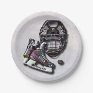 Eis-Hockey-Skate-Sturzhelm-Kobold mit Namen und Pappteller