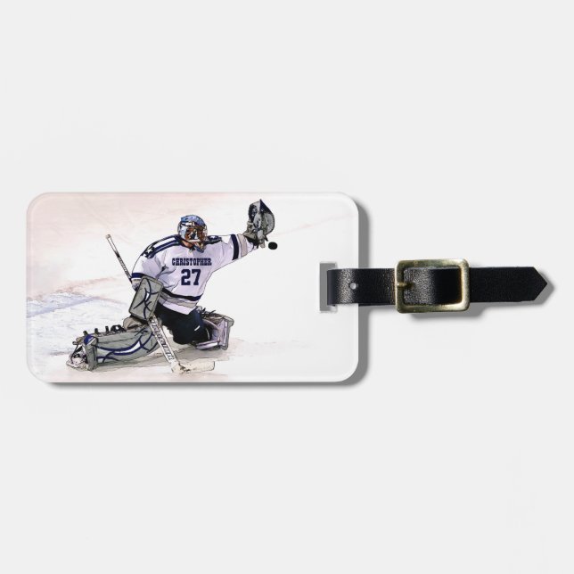 Eis-Hockey-Torhüter mit Ihrem Namenszeichnen Gepäckanhänger (Vorderseite horizontal)