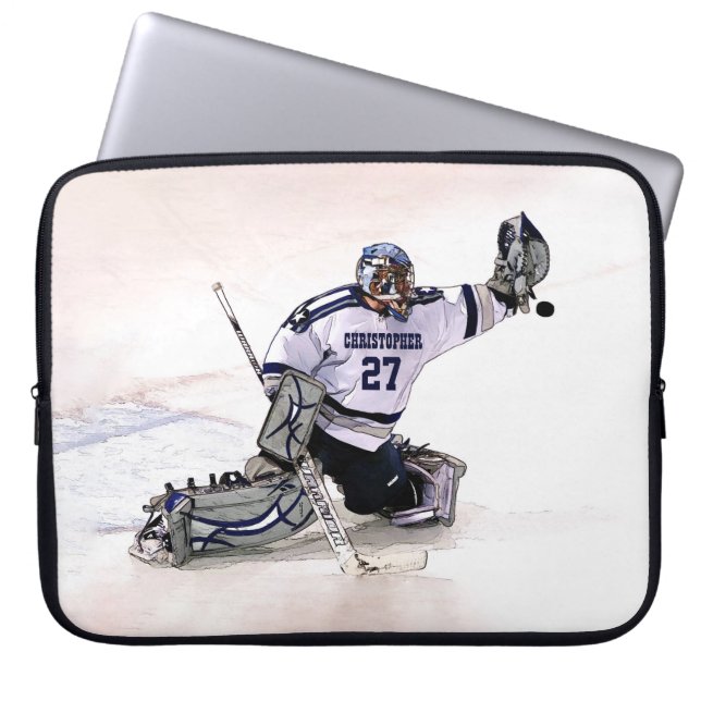 Eis-Hockey-Torhüter mit Ihrem Namenszeichnen Laptopschutzhülle (Vorderseite)