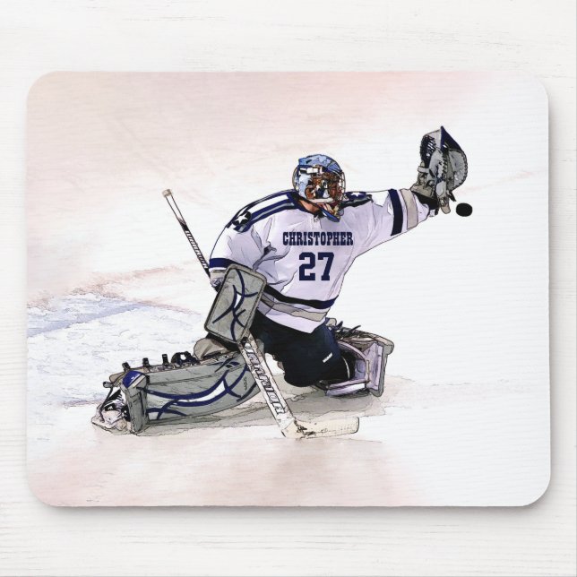 Eis-Hockey-Torhüter mit Ihrem Namenszeichnen Mousepad (Vorne)
