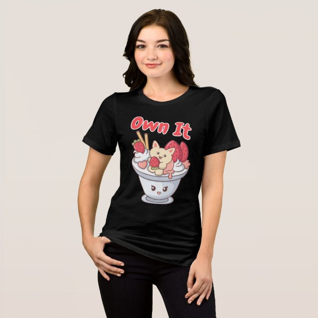 Eis mit Kawaii Cat & Erdbeeren Tri-Blend Shirt (Vorderseite voll)