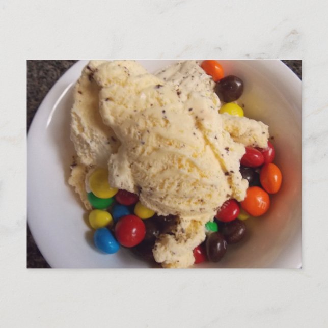 Eis mit Leckereien auf Postkarte (Vorderseite)