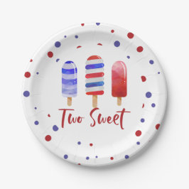 Eis Pops Zwei Sweet Red White Blue 2. Geburtstag Pappteller
