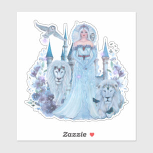 Eis-Prinzessin mit weißem Löwen und Schmetterlinge Aufkleber